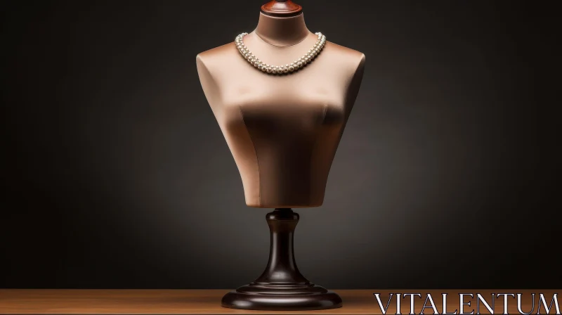 AI ART Beige Silk Dress Mannequin on Wooden Table