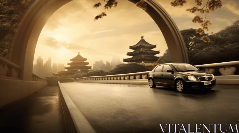 Captivating Chinese Car and Bridge Image | Commercial Imagery AI Image