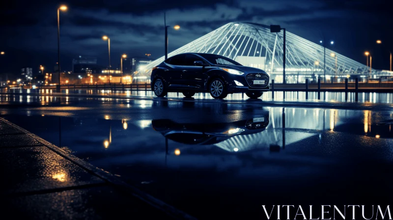 Captivating Urban Energy: A Car on a Rainy Street with Enchanting Lights AI Image