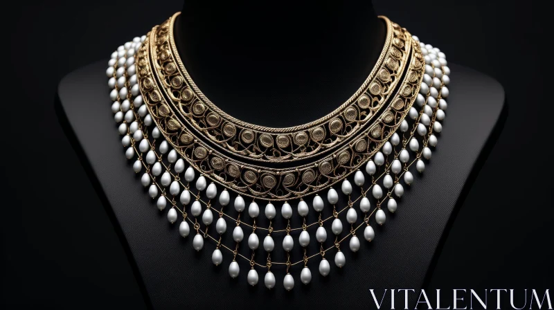 AI ART Exquisite Gold Necklace with White Pearls - Fashion Jewelry