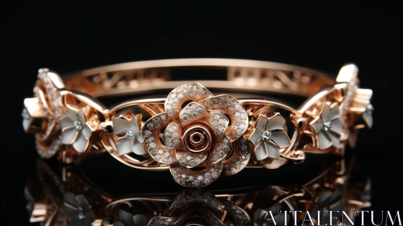 AI ART Floral Design Gold Bracelet with Diamonds