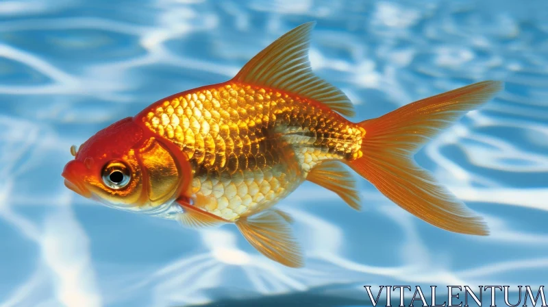 Graceful Goldfish Swimming in Clear Blue Water AI Image