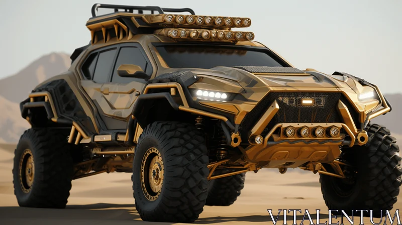 Luxurious Gold Off-Road Vehicle in the Desert - Bold Structural Designs AI Image