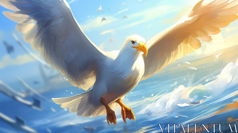 Majestic White-Tailed Eagle Painting Over Sea AI Image