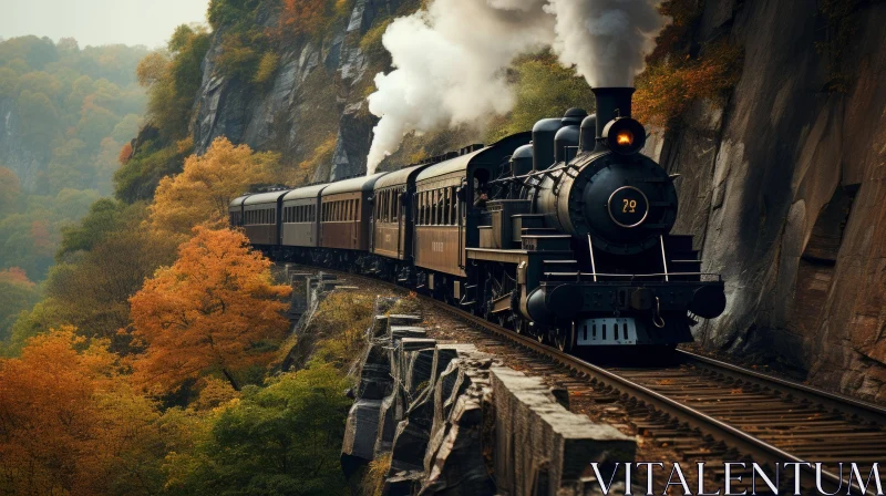 AI ART Mountain Train Journey Through Autumn Forest