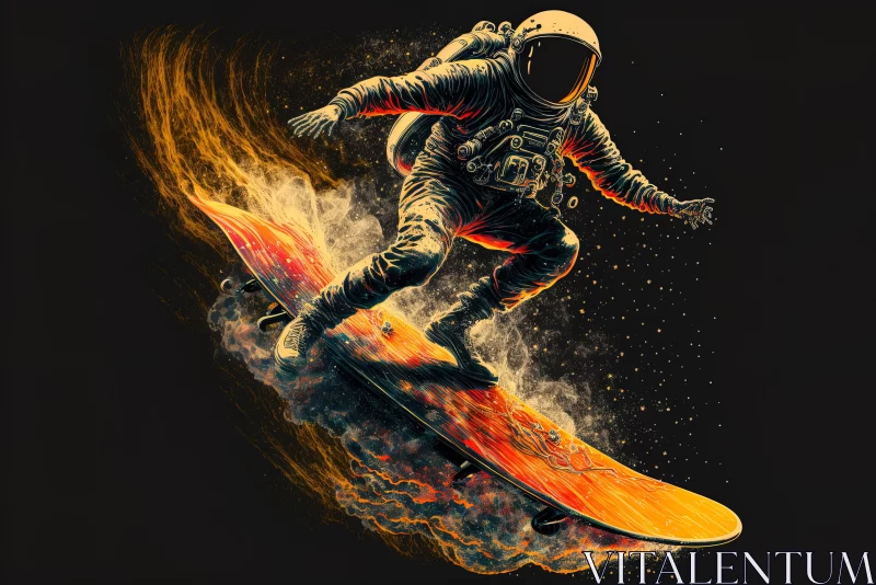 Space Skateboarding: A Fiery Adventure in Hyper-Detailed Illustration AI Image