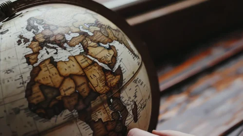 Vintage Wooden Globe on Table - Close-up Photo