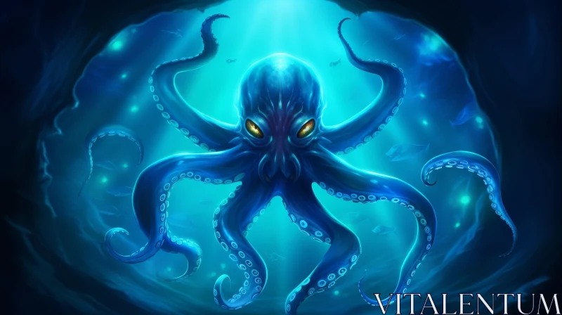 AI ART Blue Octopus Digital Painting
