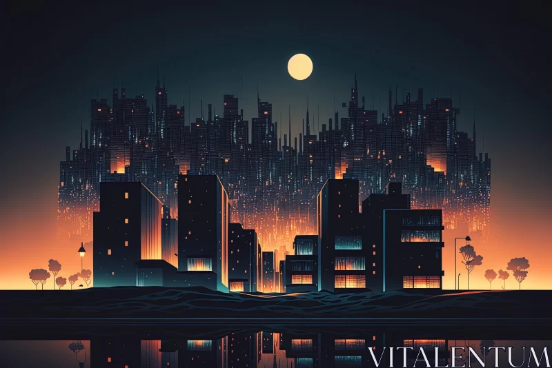 Captivating Futuristic Cityscape: Nostalgic Landscapes in Dark Cyan and Amber AI Image
