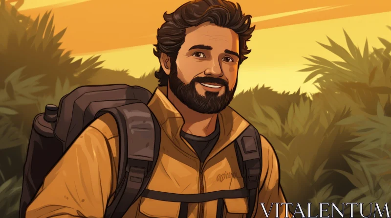 AI ART Cheerful Cartoon Portrait of a Man in Yellow Jacket
