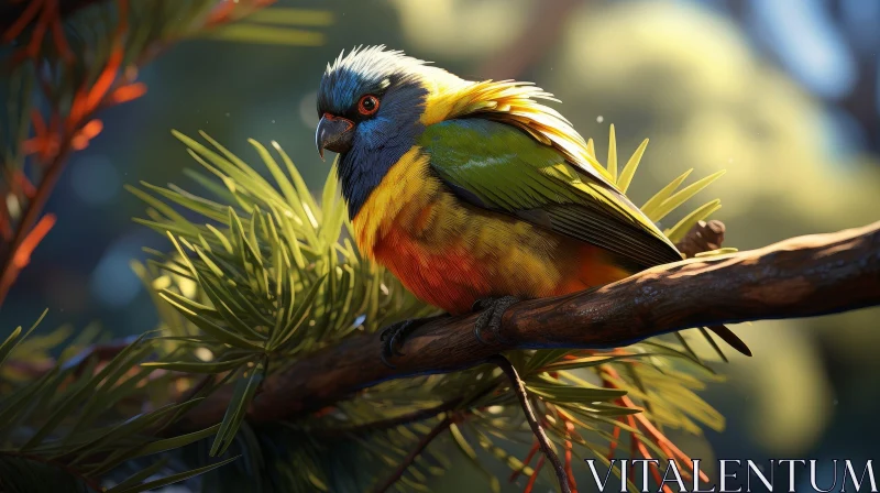 Colorful Parrot on Branch Digital Painting AI Image