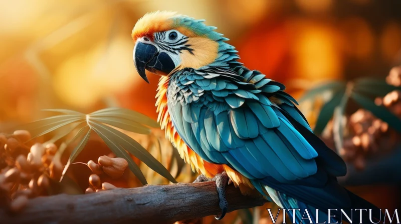 Colorful Parrot on Branch - Nature Beauty AI Image