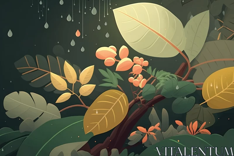 Colorful Plants in the Rain: Atmospheric Neogeo Illustration AI Image
