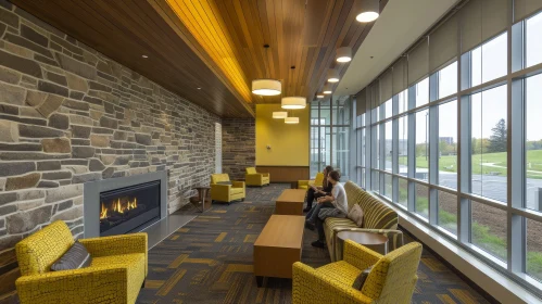 Cozy University Lounge with Fireplace and Comfortable Seating