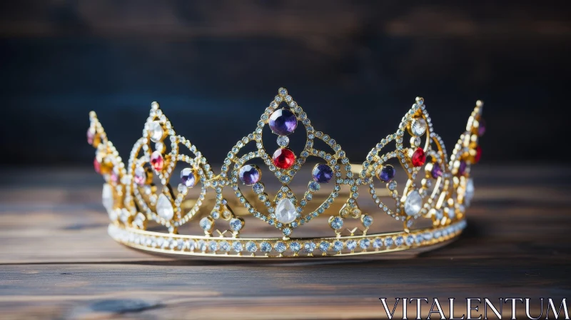 Enchanting Gold Crown with Multicolored Jewels AI Image