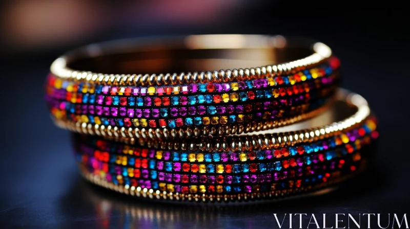 AI ART Exquisite Gold Bangles with Multi-Colored Stones