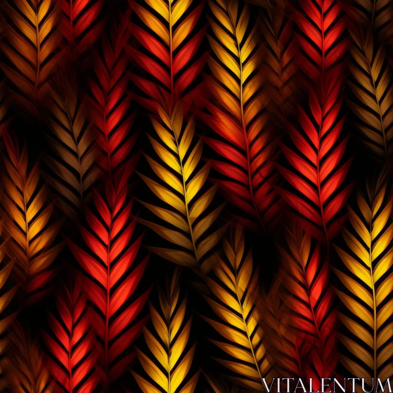 AI ART Red and Yellow Palm Leaves Seamless Pattern