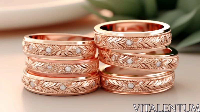 AI ART Rose Gold Wedding Rings with Floral Pattern