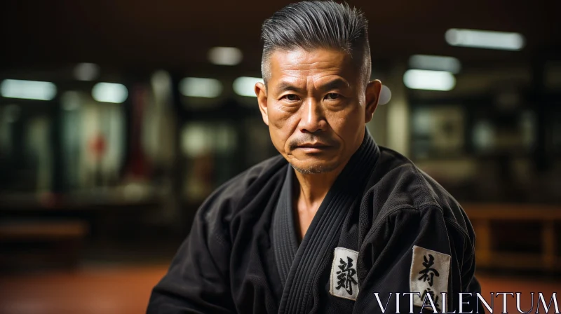 Serious Asian Man Portrait in Martial Arts Uniform AI Image