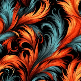 Swirling Blue and Orange Feathers Pattern