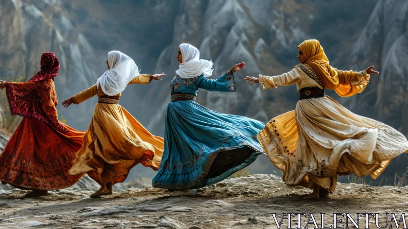 AI ART Traditional Turkish Dance: Four Women in Stunning Costumes