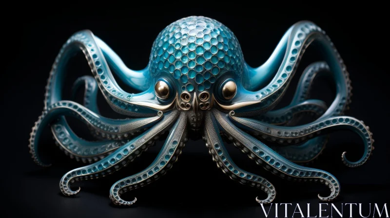 AI ART Blue Metallic Octopus 3D Rendering