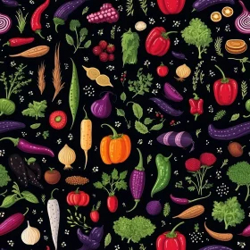 Colorful Vegetable and Herb Seamless Pattern