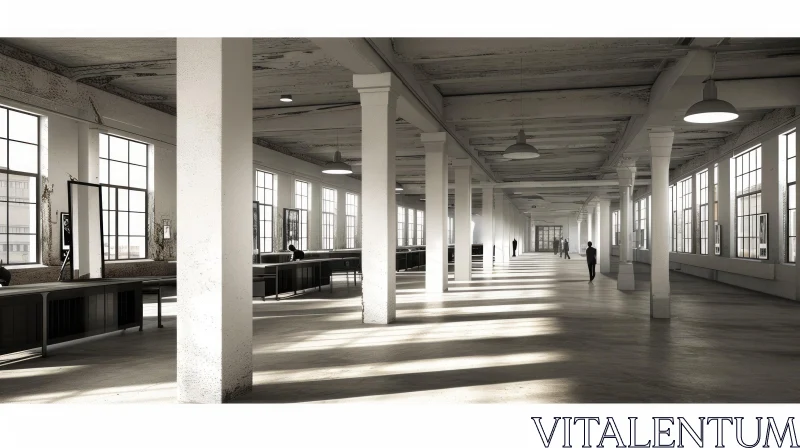 Eerie Interior: Concrete Columns and Wooden Ceiling AI Image