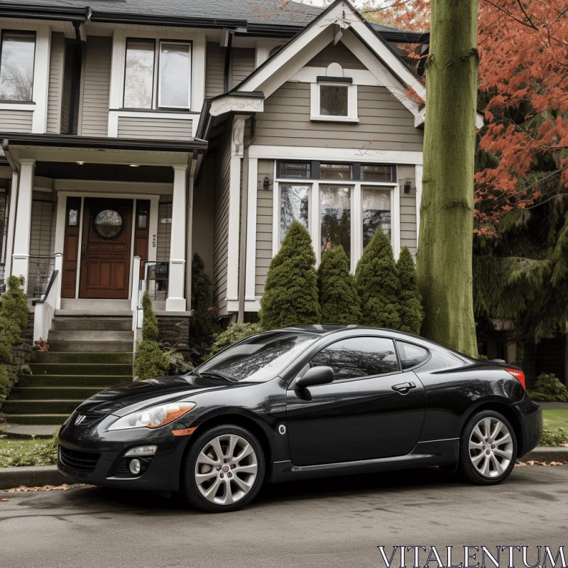 AI ART Elegant Gray House with Black Parked Car | Vancouver School Inspired