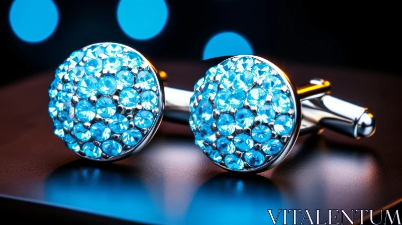 AI ART Elegant Silver Cufflinks with Blue Crystals