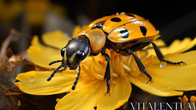 Enchanting Yellow Ladybug on Flower AI Image