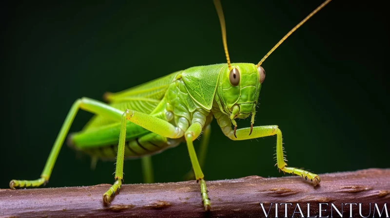 Green Grasshopper on Branch - Nature Insect Photography AI Image