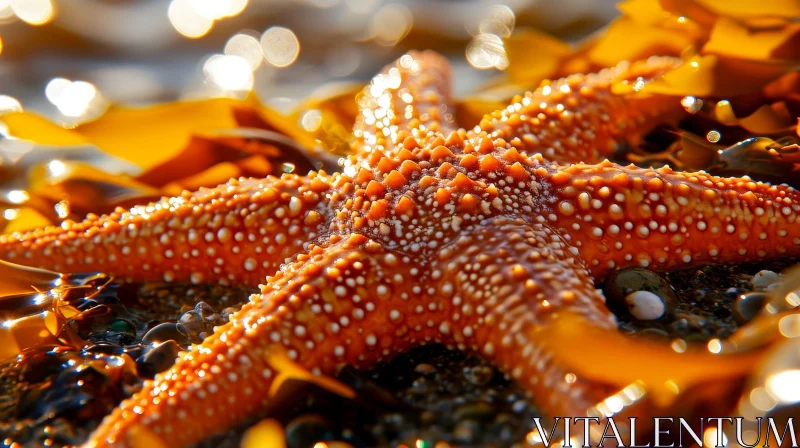 AI ART Orange Starfish Close-Up on Beach