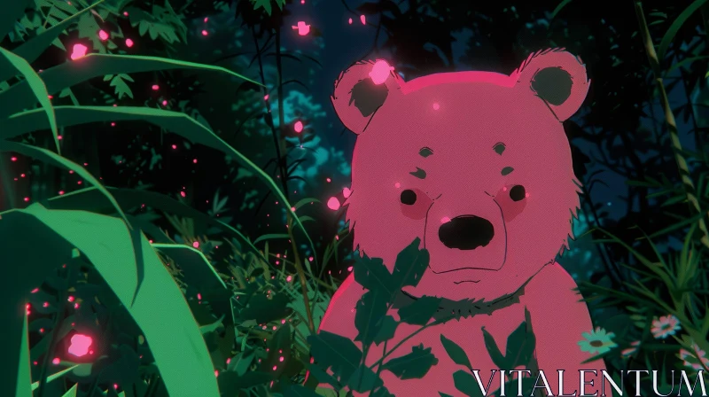 Pink Cartoon Bear in Forest | 3D Rendering AI Image