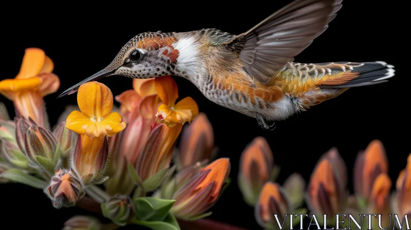 Rufous Hummingbird and Orange Flowers AI Image