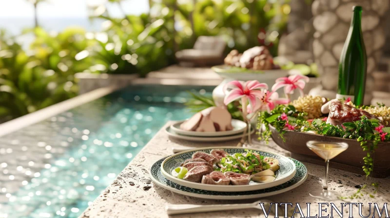 Table Setting on the Edge of an Infinity Pool: A Culinary Delight AI Image