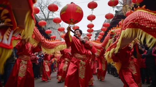 Traditional Chinese Dragon Dance Performance during Spring Festival