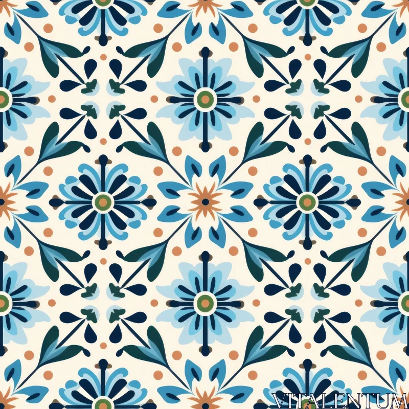 Blue and Green Floral Tiles Pattern AI Image
