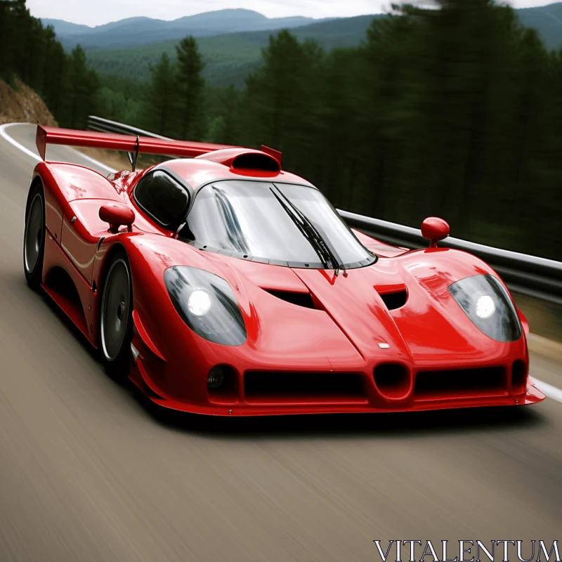 AI ART Captivating Red Sports Car Artwork on Winding Road
