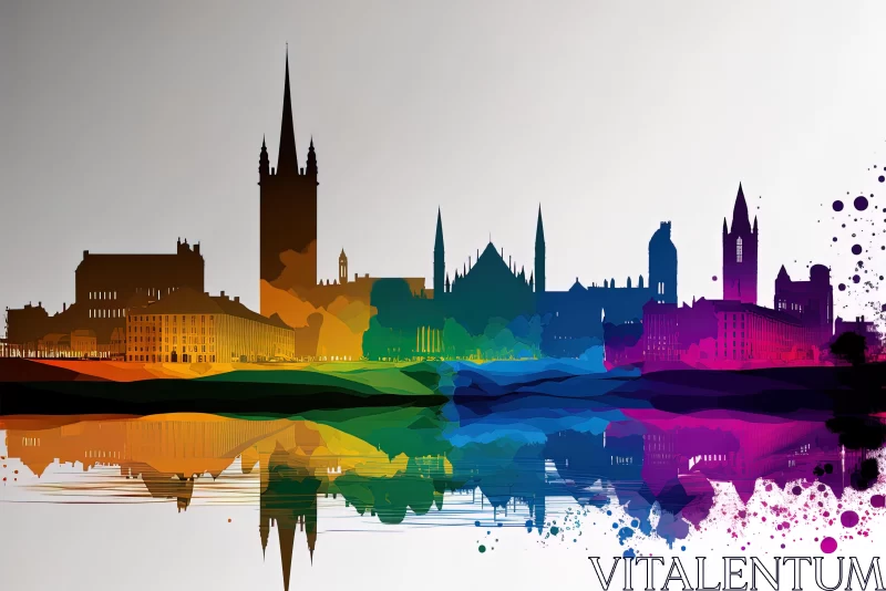 Colorful Cityscape with Rainbow Splatter | City Skyline Art AI Image