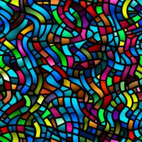 Colorful Stained Glass Mosaic Pattern on Black Background