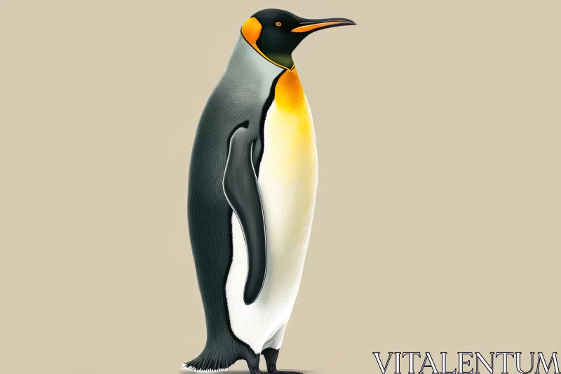 King Penguin Standing on Beige Background - Realistic Digital Illustration AI Image