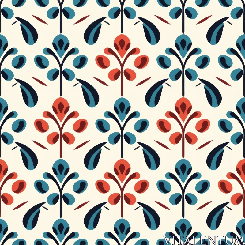 Mid-Century Floral Vector Pattern AI Image