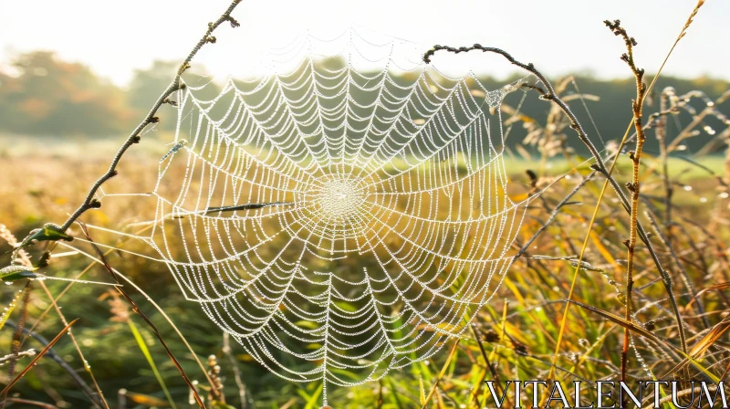 Morning Dew on Spider Web - Nature Beauty AI Image