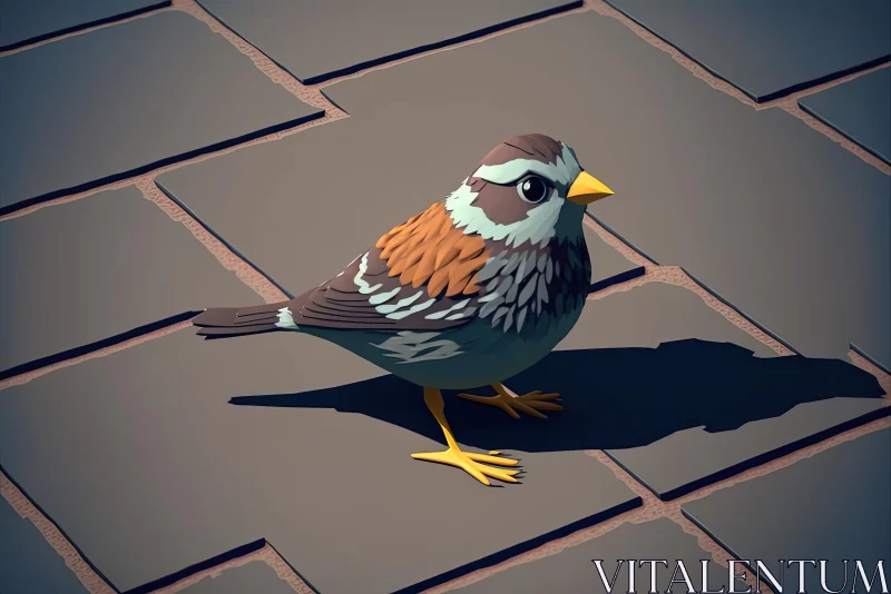 AI ART Multilayered Surfaces: Captivating Bird on Stone Path