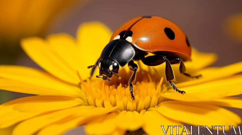 AI ART Red Ladybug on Yellow Flower - Nature Close-up Shot