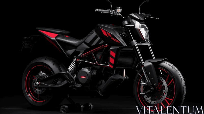 Sleek Black Motorcycle with Red Motor on Mysterious Black Background AI Image