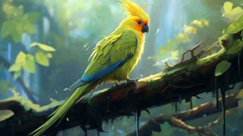 Vibrant Parrot in Rainforest - Digital Painting