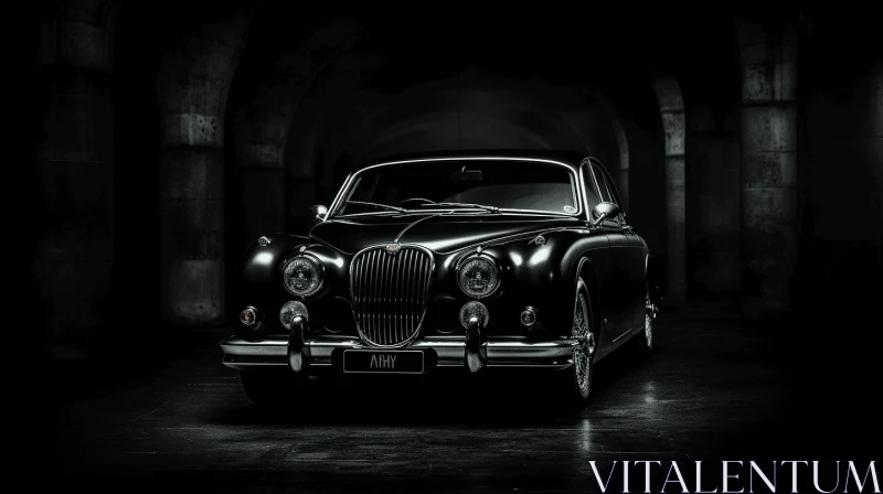 Vintage Car in Dimly Lit Tunnel - Elegant and Emotive Portrait AI Image