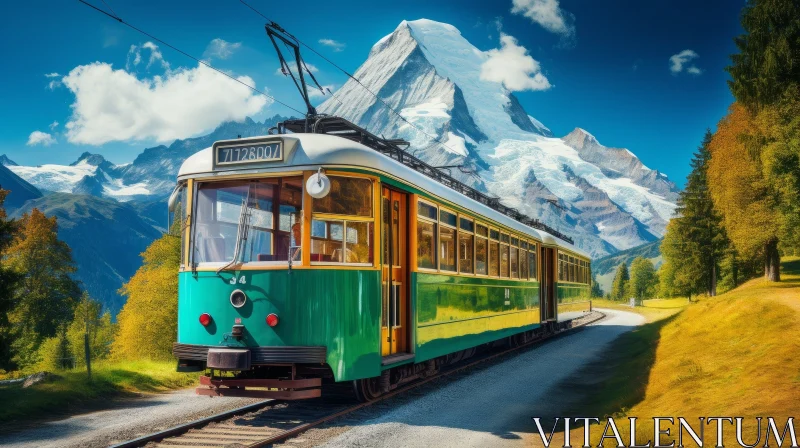 AI ART Vintage Tram in Mountain Landscape